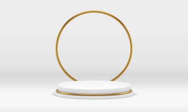 Beyaz silindir 3d podyum. Moda çerçevesi dekorasyonu. Stüdyo arka plan gerçekçi vektör çizimi için. Premium Circle Temel Reklam Moda Perakende Ürünleri Temel Platformu