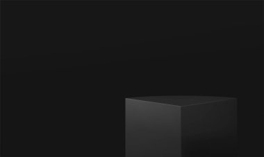 Siyah 3d podyum üçgeni ürün sunumu için temel moda gösterimi gerçekçi vektör illüstrasyonudur. Premium geometrik sahne platformu temel temel kaynak yarışması boş vitrin