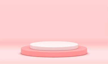 3d kaidesel silindir seviyesi pembe sahne ürünü sunumu tanıtım gösterisi gerçekçi vektör illüstrasyonları. Premium podyum temel temel dayanak platformu ödül turu yarışmasını kazandı