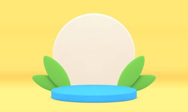 Ürün sunumu için 3d podyum sahnesi boş ödül arenası gerçekçi vektör illüstrasyonu. Temel duvar kazanma töreni sahnesi reklam vakfı minimalist platformu