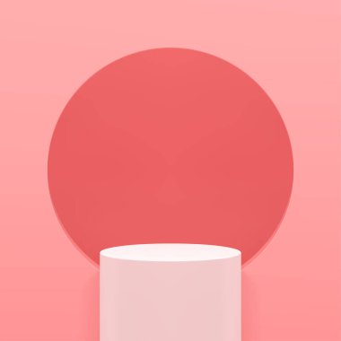 3d kaidesel silindir standı, yuvarlak uzay pembe ürün performans stüdyo arka plan gerçekçi vektör illüstrasyonuyla. Premium podyum dairesi temel temel reklam minimalist dekor elementi