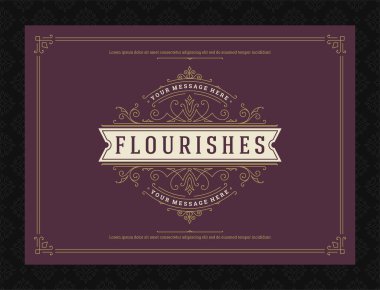 Vintage süsleme tebrik kartı kaligrafik süslemeler ve vignettes çerçeve tasarım vektör şablonu. Düğün davetiyesi ya da metin için diğer tasarım ve mekanlar için iyi dekoratif satırlar.