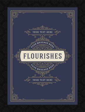 Vintage süsleme tebrik kartı kaligrafik süslemeler ve vignettes çerçeve tasarım vektör şablonu. Düğün davetiyesi ya da metin için diğer tasarım ve mekanlar için iyi dekoratif satırlar.