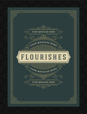 Vintage süsleme tebrik kartı kaligrafik süslemeler ve vignettes çerçeve tasarım vektör şablonu. Düğün davetiyesi ya da metin için diğer tasarım ve mekanlar için iyi dekoratif satırlar.