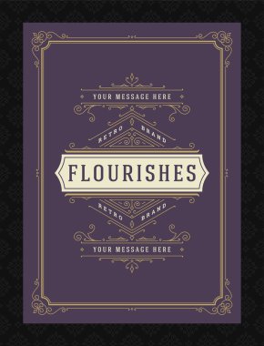 Vintage süsleme tebrik kartı kaligrafik süslemeler ve vignettes çerçeve tasarım vektör şablonu. Düğün davetiyesi ya da metin için diğer tasarım ve mekanlar için iyi dekoratif satırlar.