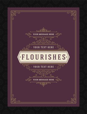 Vintage süsleme tebrik kartı kaligrafik süslemeler ve vignettes çerçeve tasarım vektör şablonu. Düğün davetiyesi ya da metin için diğer tasarım ve mekanlar için iyi dekoratif satırlar.