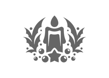 Kutsal yaprak ve böğürtlen siluetlerinin vektör çizimi. Noel kutlaması için mum etrafında yıldız tasvir edilmiş.