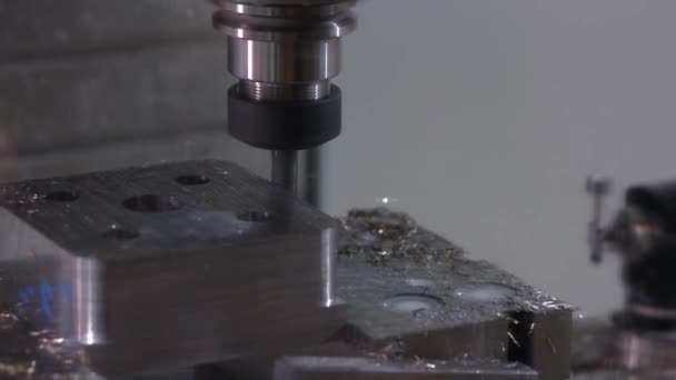 Close-up of drill bit grinding a metal detail. — Stock Video