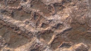 Travertine surface with a rusty coating close up.