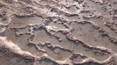 Pamukkale travertine pools texture. Limestone surface background.