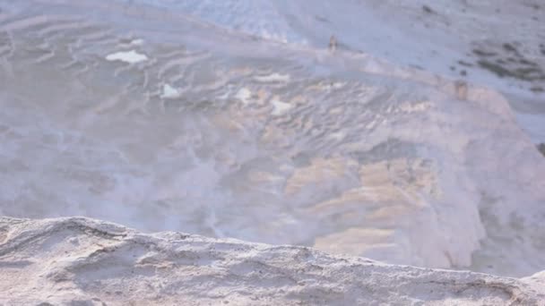 Pamukkale travertines texture background. Surface of limestone travertines thermal. — Αρχείο Βίντεο