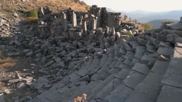 Widok ruin starego amfiteatru w Hierapolis, Pamukkale, Turcja. — Wideo stockowe