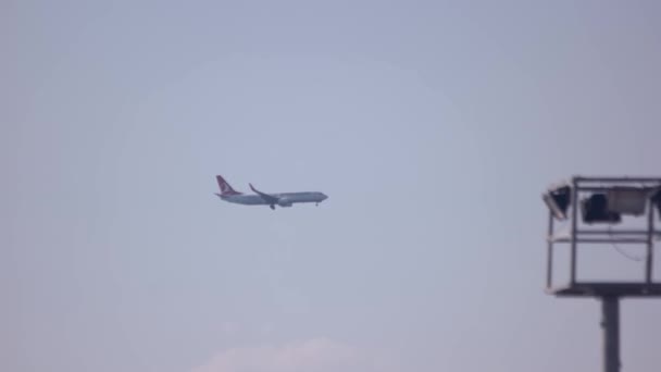 Letadlo letí po obloze. Cestování letadlem. — Stock video