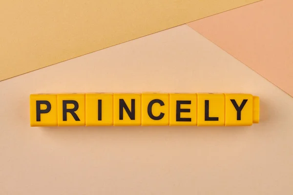 Palavra Princely Escrito Cubos Amarelos Fundo Cor Fechar Depósito Plano — Fotografia de Stock