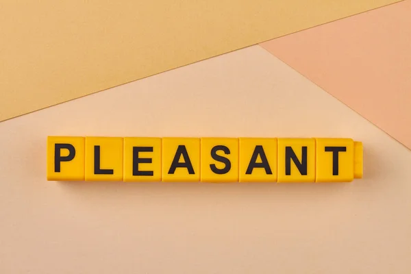 Word Pleasant Written Plastic Blocks Color Background Minimal Flat Lay — Stock Photo, Image