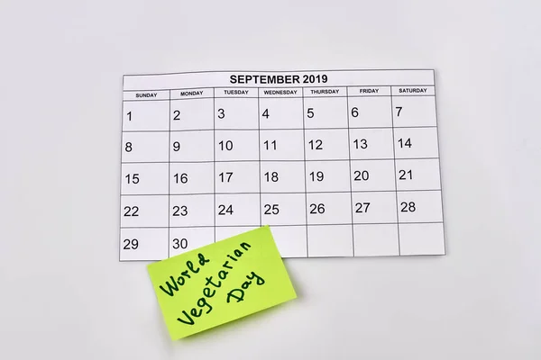 Green Note Paper Sticker World Vegetarian Day Calendar September Isolated — Stock Photo, Image