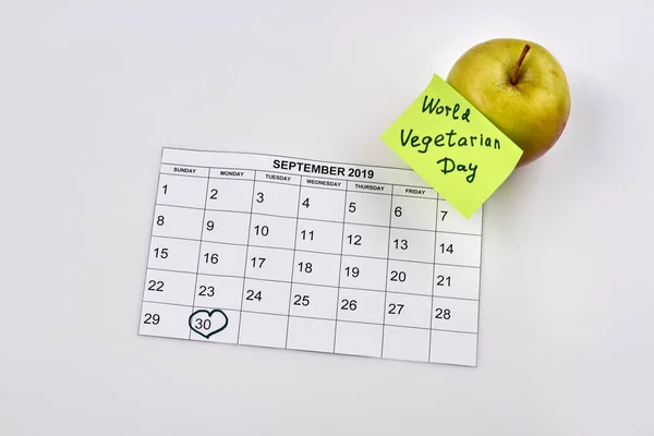 Maçã Verde Adesivo Nota Com Dia Vegetariano Mundial Esboçado Trinta — Fotografia de Stock