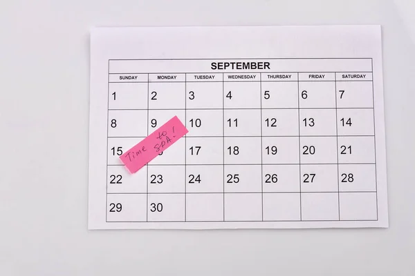 Time Spa Paper September Month Calendar Top View Isolated White — Stock Photo, Image