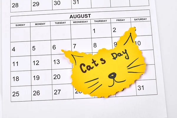 Dia Internacional Gato Agosto Conceito Calendário Agosto Desenho Animado Gatinho — Fotografia de Stock