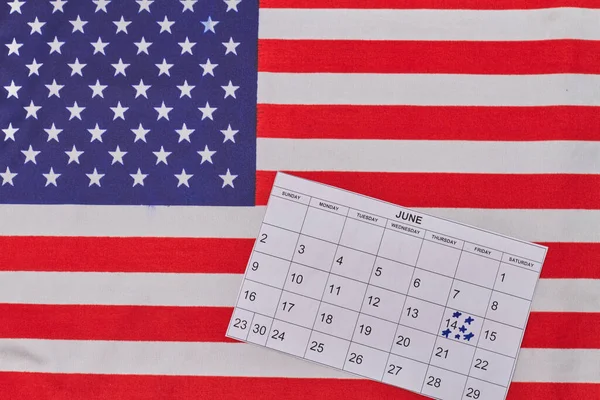 Conceito Dia Bandeira Dos Estados Unidos Junho Marcado Calendário Bandeira — Fotografia de Stock
