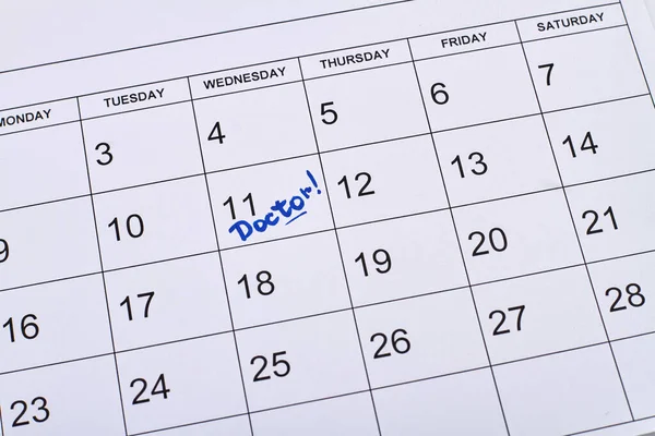 Calendario Con Parola Scritta Mano Medico Penna Blu Giorno Segnato — Foto Stock