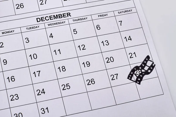 Calendario Dicembre Con Marchio Giorno Con Illustrazione Cinematografica Giornata Internazionale — Foto Stock