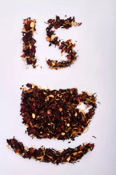 Tea Day Konzept Zahlen Und Tassenformen Auf Weißem Hintergrund Draufsicht — Stockfoto
