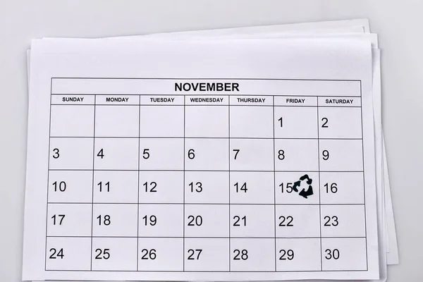 November Calendar Marked Day White Background Recycling Day Concept — Stock Photo, Image