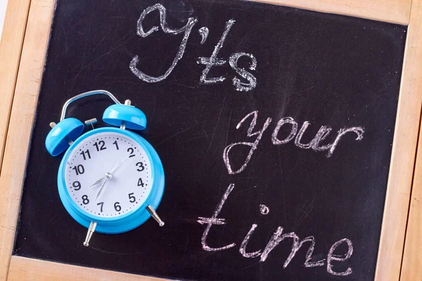 São Tuas Palavras Tempo Escritas Quadro Relógio Alarme Retro Azul — Fotografia de Stock