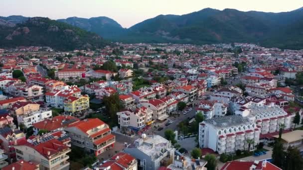 Aerial View Resort Town Marmaris Turkey City Buildings Surrounded Mountains — Stockvideo