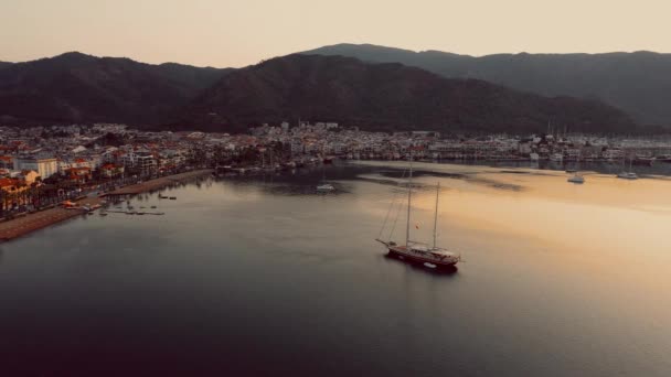 Marmaris Landscape Cityscape Sunset Aerial Panoramic View Drone Popular Resort — 비디오