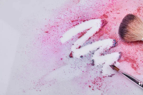 Pink Face Powder Makeup Brush White Background Close Make Brush — Foto Stock