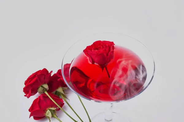 Close Red Cocktail Rose Flowers Isolated White Background — 스톡 사진