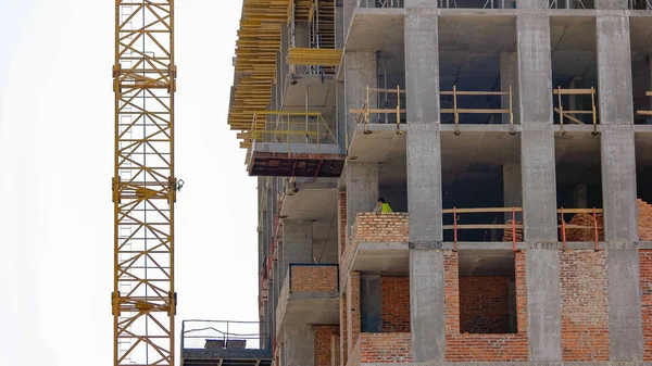 Worker Building Smears Cement Bricks Stirring Concrete — Stok fotoğraf