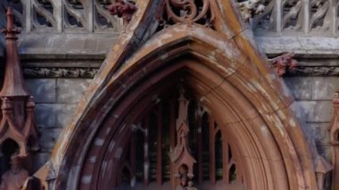 Close-up of old ancient historical catholic church. Shabby christian orthodox or catholic church.