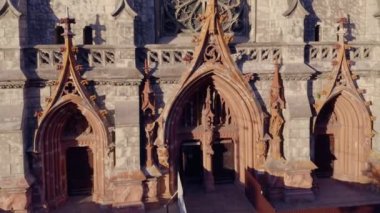 Close-up architectural facade of catholic cathedral church. Saint Nicholas church in Kiev Ukraine.