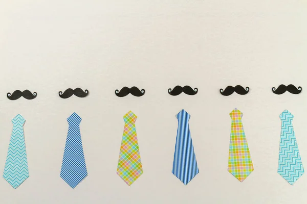 Mens Neckties Moustaches White Surface Fathers Day Concept — Stock Photo, Image