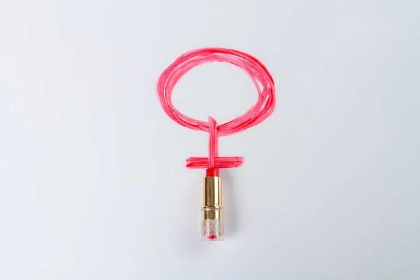Dessin Rouge Lèvres Symbole Féminin Sur Blanc Cercle Croix — Photo