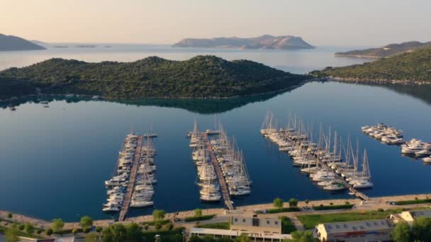 Schöne Luftaufnahme Der Mittelmeerstadt Morgen Türkei Blick Von Oben Auf — Stockvideo