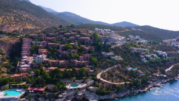Panoramiczny Widok Lotu Ptaka Nadmorskie Miasto Turcji Koncepcja Wakacji Letnich — Wideo stockowe