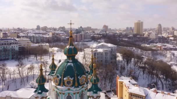 Drone View Domes Andrews Church Winter City View — Stock Video