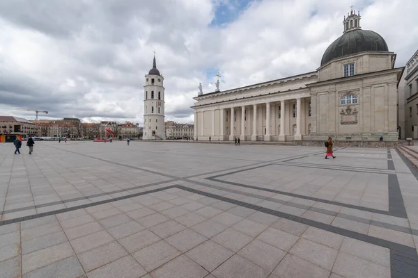 Vilnuis şehir meydanı, çan kulesi ve Vilnius Katedrali..