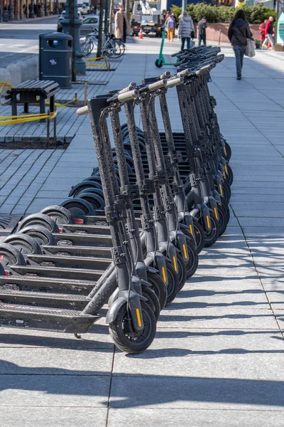 Ciudad Sistema Alquiler Bicicletas Scooters Calle Vilnius — Foto de Stock