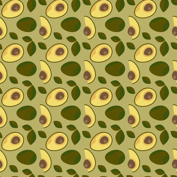 Nahtloses Muster Mit Frischer Avocado Und Blättern Auf Dunklem Hintergrund — Stockvektor