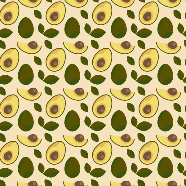 Nahtloses Muster Mit Frischer Avocado Und Blättern Auf Hellem Hintergrund — Stockvektor