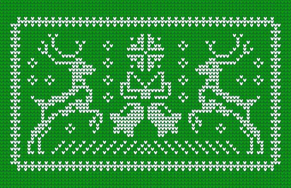 Zielony Wzór Dzianiny Brzydkim Stylu Sweter Dzwonków Christmas Reniferów — Wektor stockowy