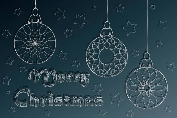 Merry Christmas Wenskaart Met Belettering Dreamcatcher Tekening Lijn Kunst — Stockfoto