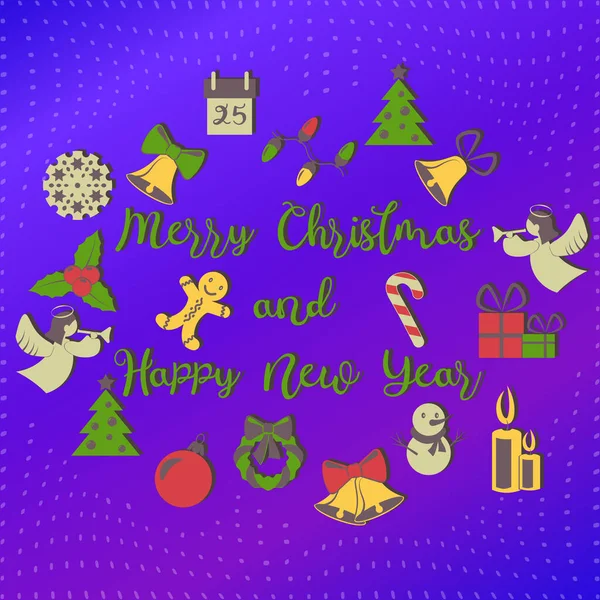 Frohe Weihnachten Und Ein Glückliches Neues Jahr Grußkarte Mit Schriftzug — Stockvektor