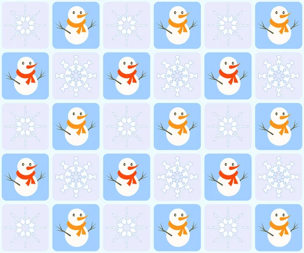 Winter Naadloos Patroon Licht Geblokte Achtergrond Met Sneeuwpop Sneeuwvlok — Stockfoto