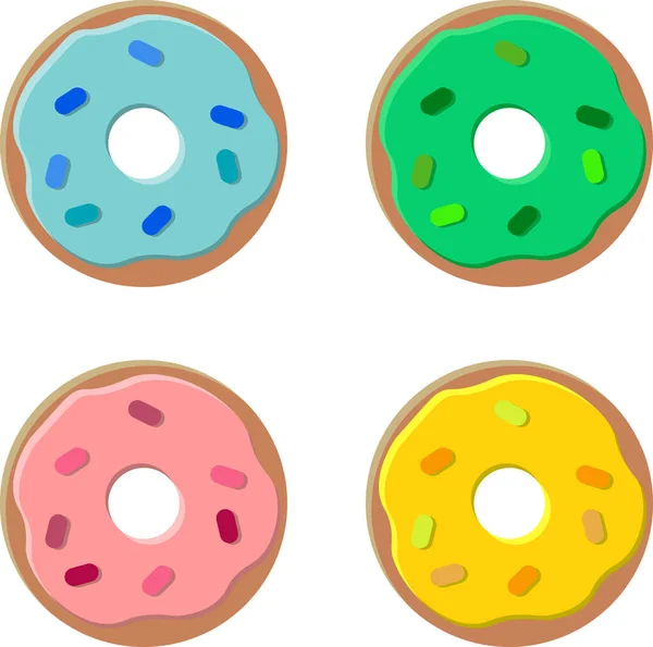 Conjunto Rosquillas Aisladas Cubiertas Con Esmalte Esmerilado Dulce Cubierta Sobre — Vector de stock